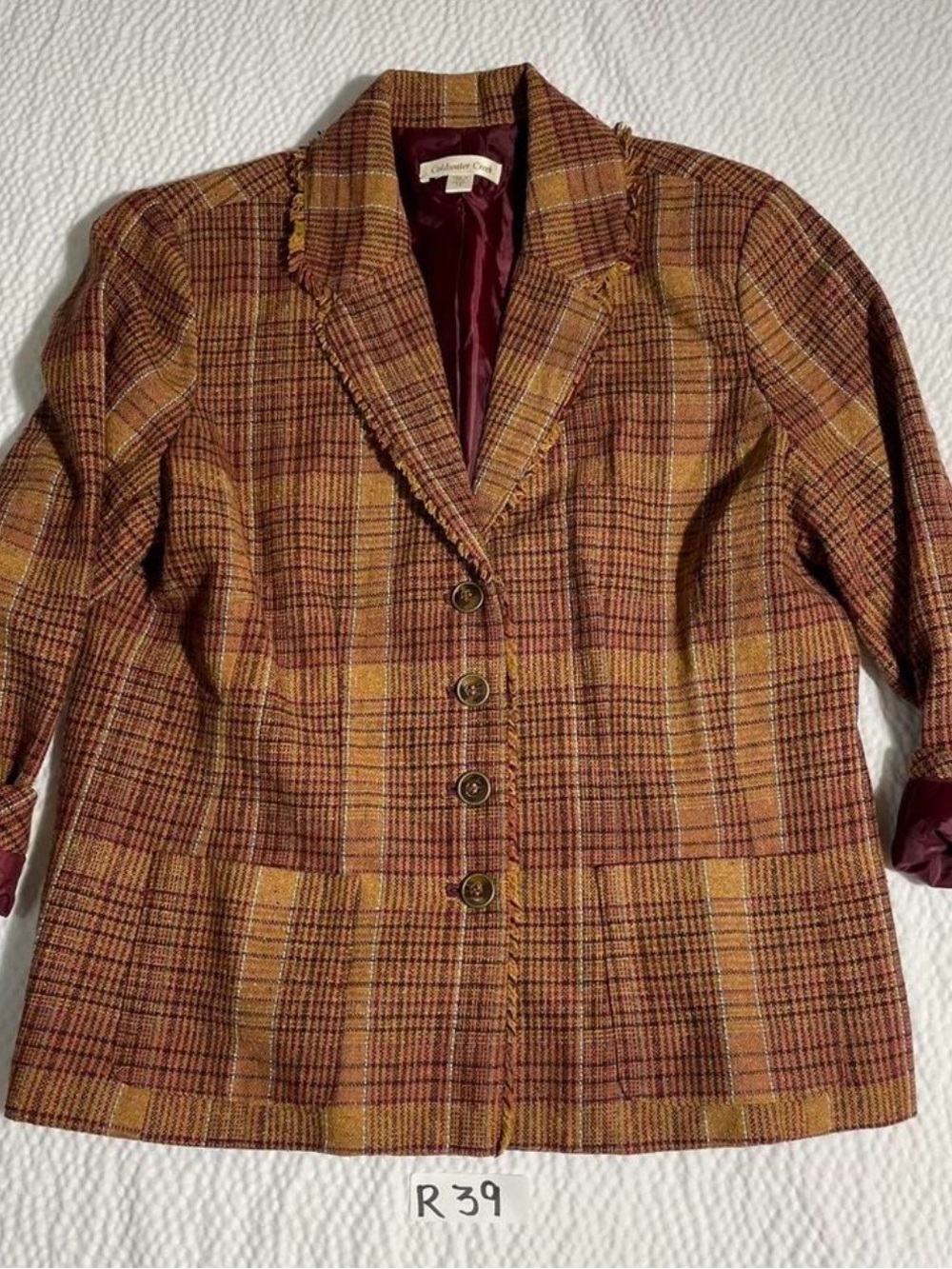 Coldwater Creek Plaid Blazer in Rust and Mustard